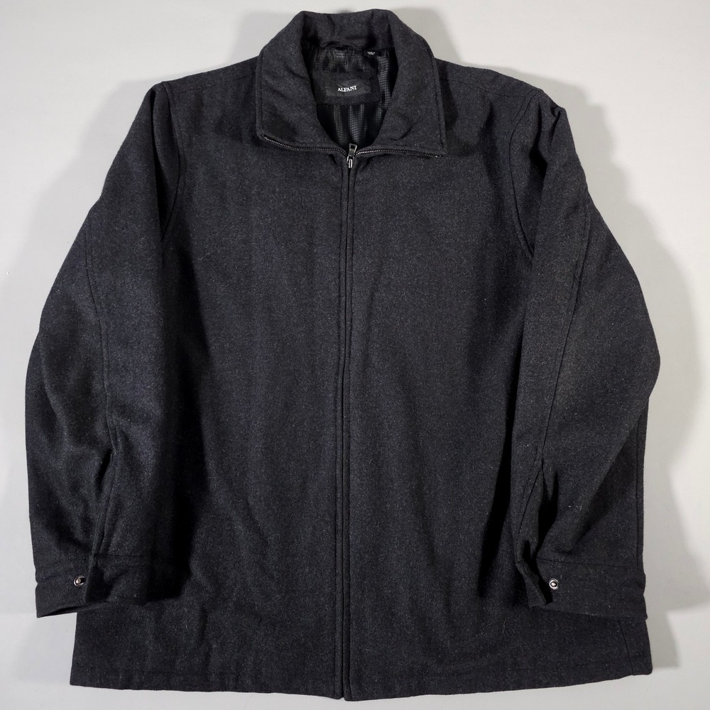 Alfani Wool Blend Full Zip Jacket Mens Large Charcoal Grey Heavy Outerwear Coat